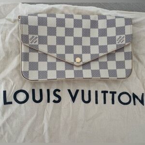 Louis Vuitton Damier Azur clutch w pink interior